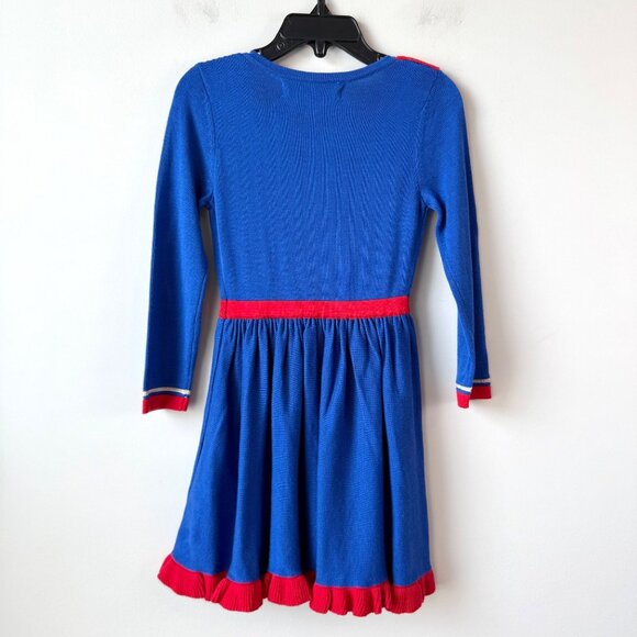 Mini Boden Nutcracker Knitted Dress Girls 2-3Y Blue Red Ruffled - Picture 5 of 5